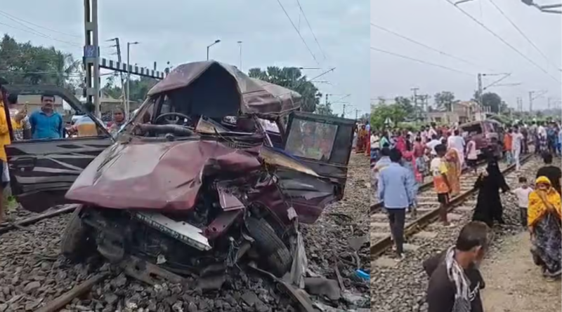 মুর্শিদাবাদের কর্ণসুবর্ণে স্কুলগাড়ির সঙ্গে যাত্রীবাহী ট্রেনের সংঘর্ষ